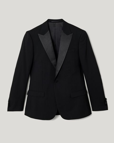 Slim fit premium wool silk tuxedo jacket, Black, hi-res